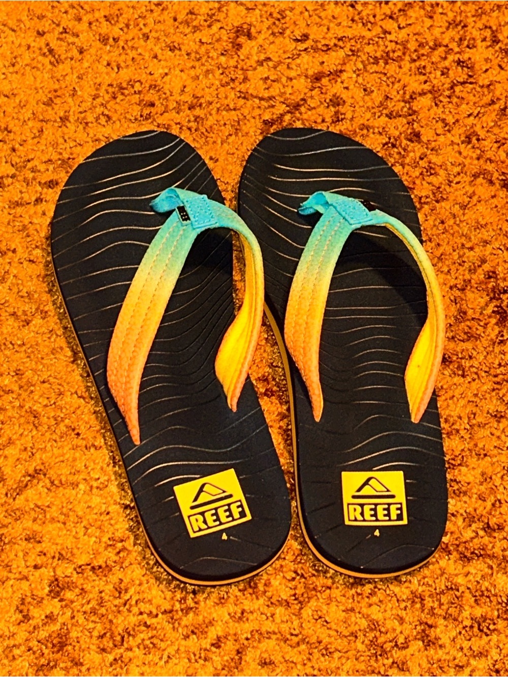 Reef Kids Ombré Teal to Orange Flip Flops with Black Footbed